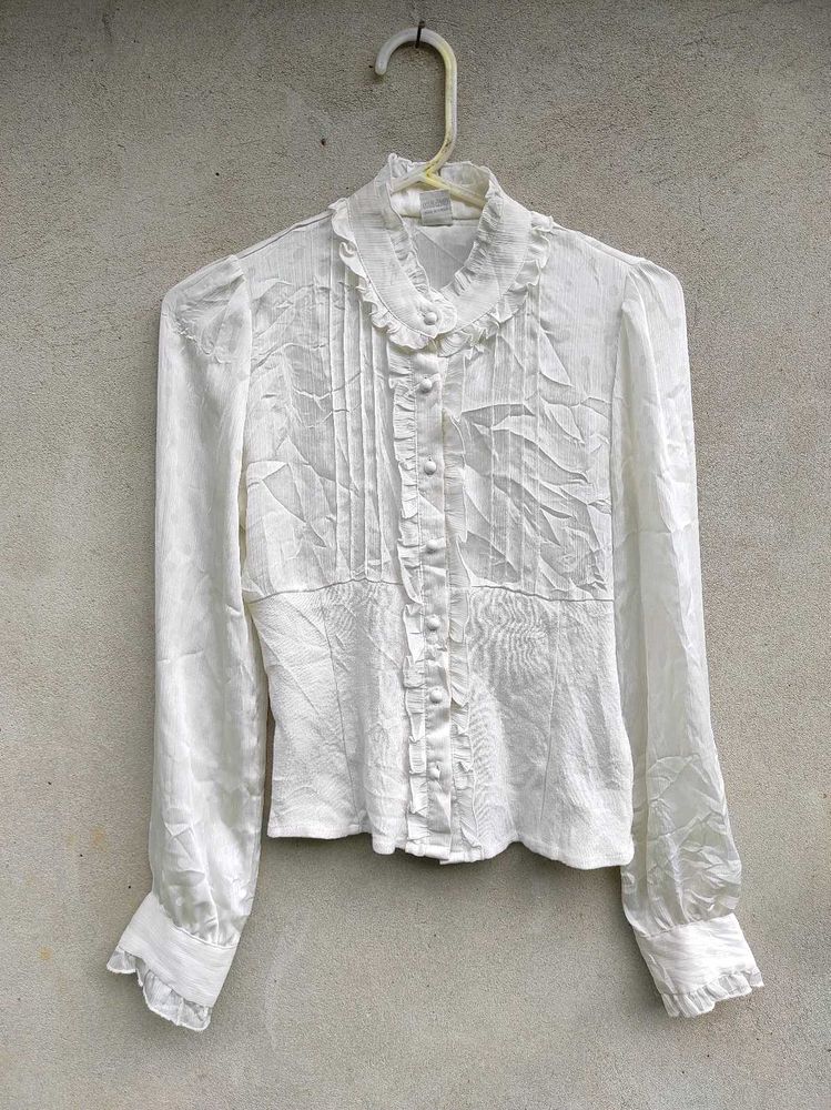 Elegant White Ruffled Blouse