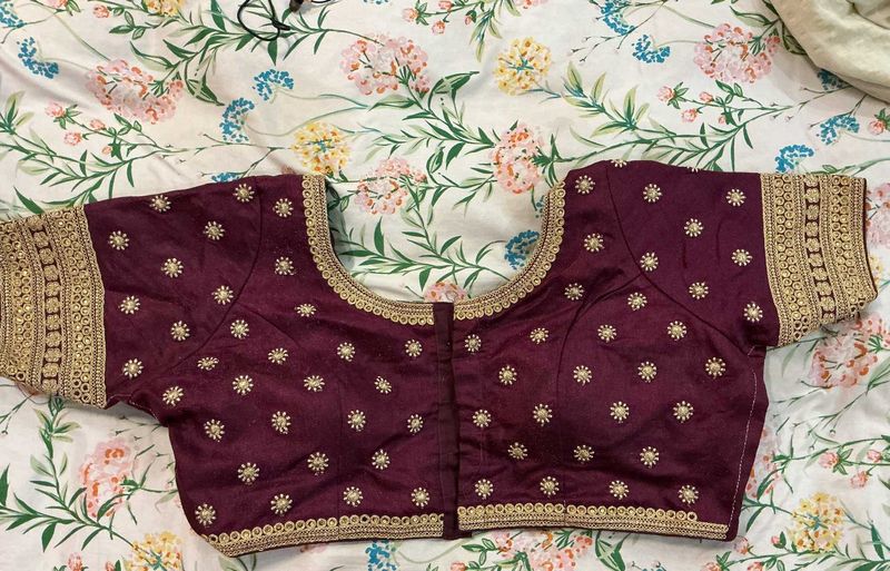 Embroidered Maroon Silk Blouse