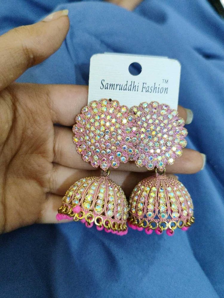 Pink Jhumka Earrings