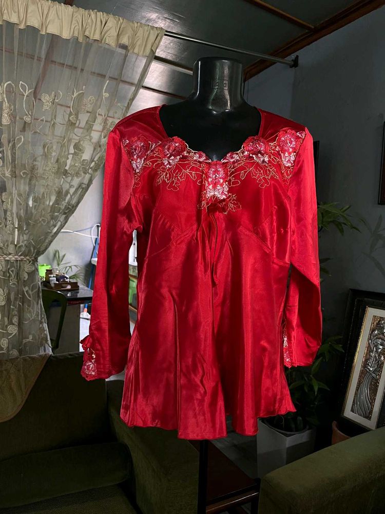 Beautiful Red Embellished Satin blouse