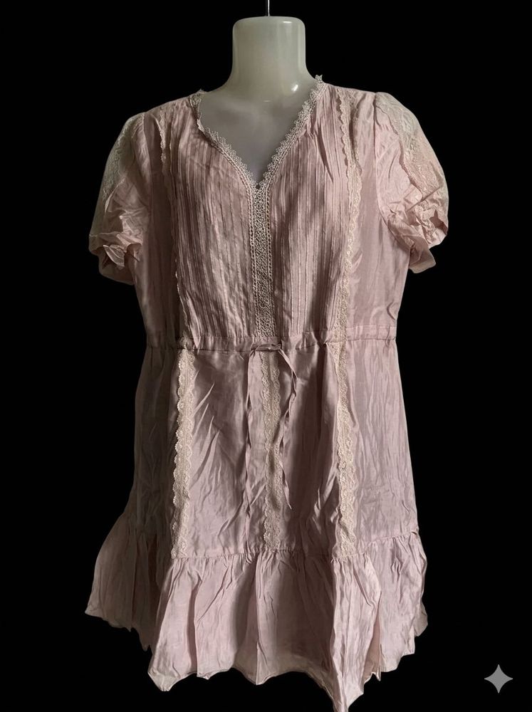 Pale Pink Lace Trim Mini Dress