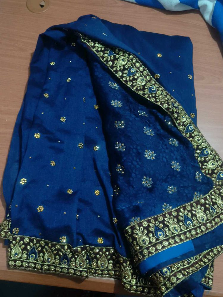 Stunning Blue Embroidered Saree