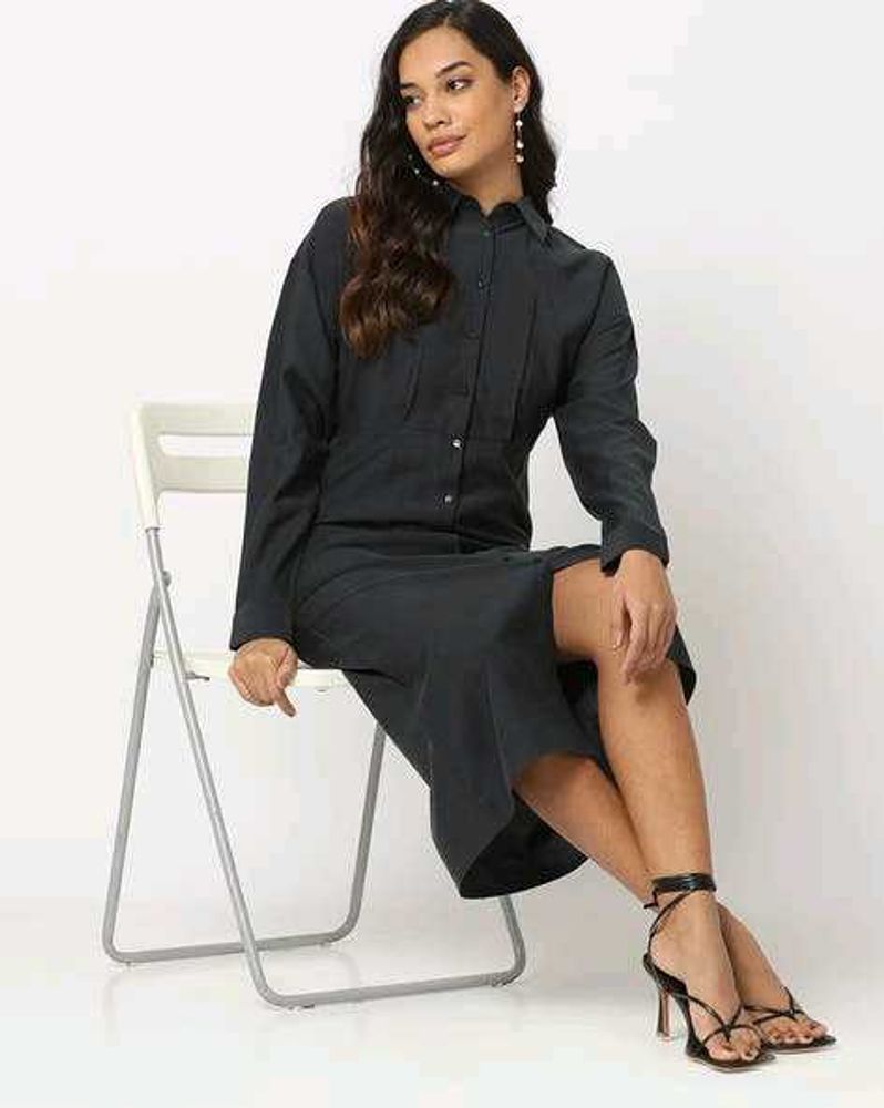 Brand New Elegant Black Button-Down Shirt Dress