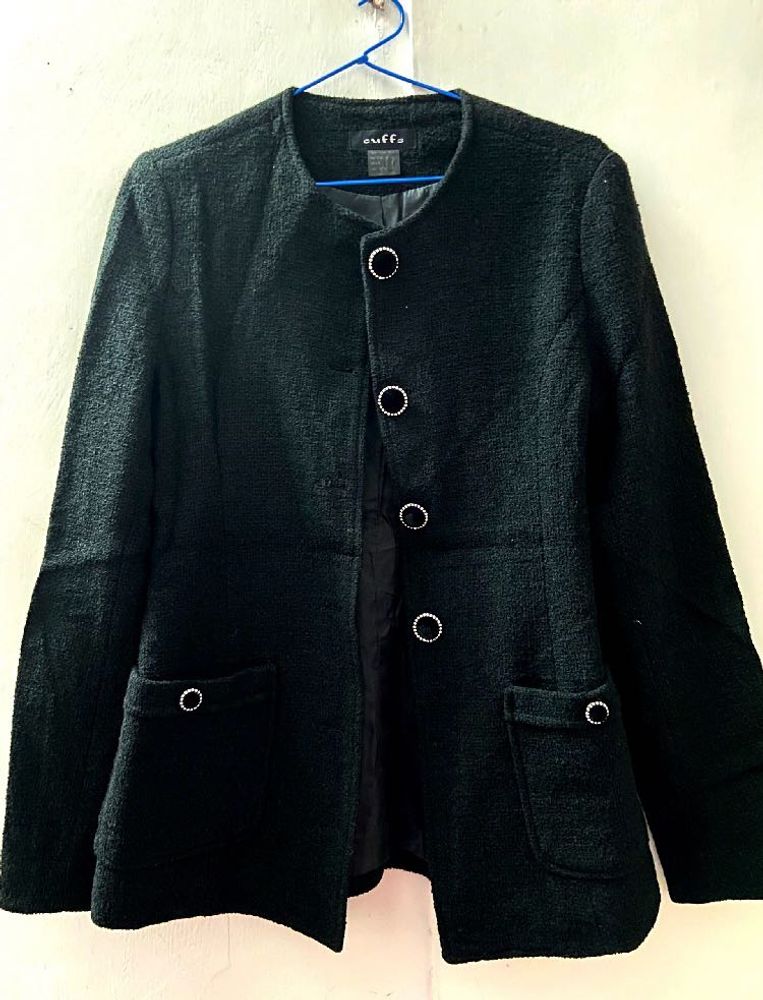 Solid Black Tweed Tailored Jacket
