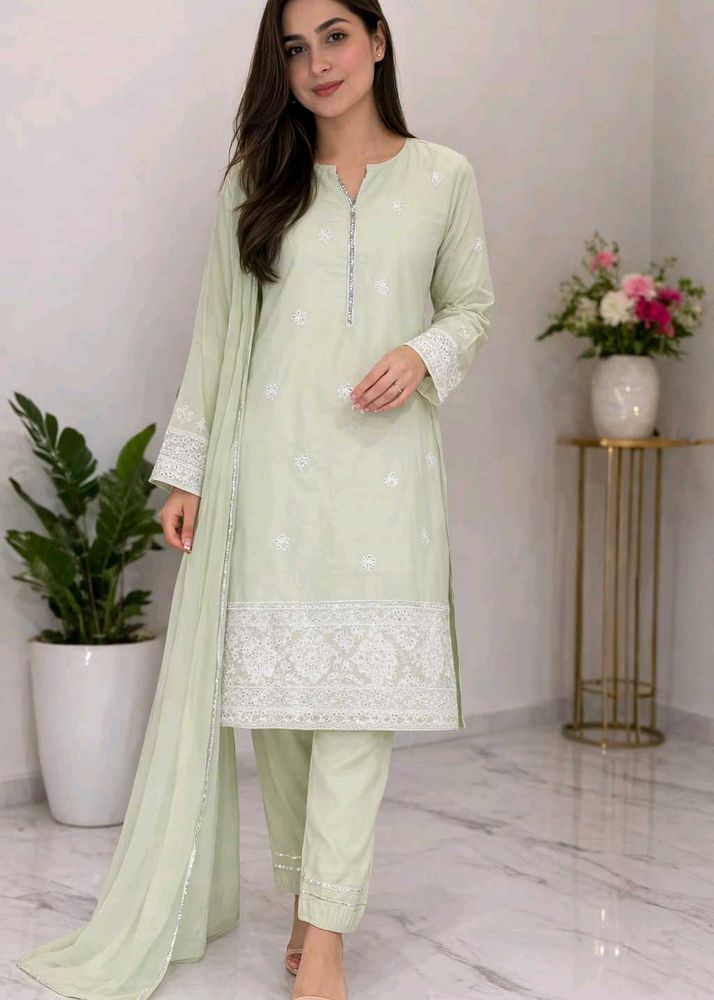 Elegant Mint Green Embroidered Kurta Set