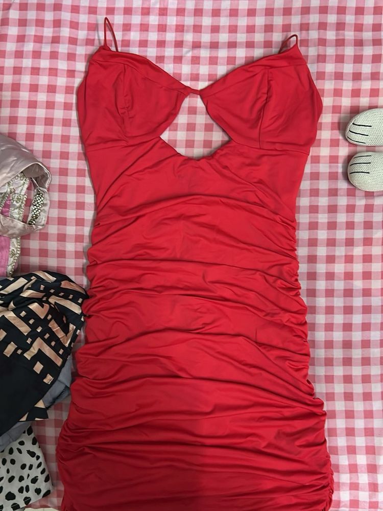 Party Red Ruched Cut-out  One piece