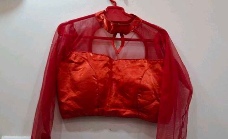 Red Sheer Sleeve Blouse