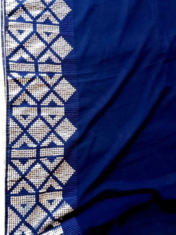 Elegant Blue Saree with Embellished Border