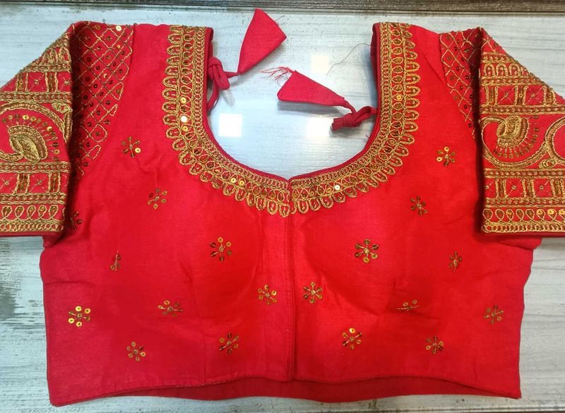Red Embroidered Heavy Work Blouse