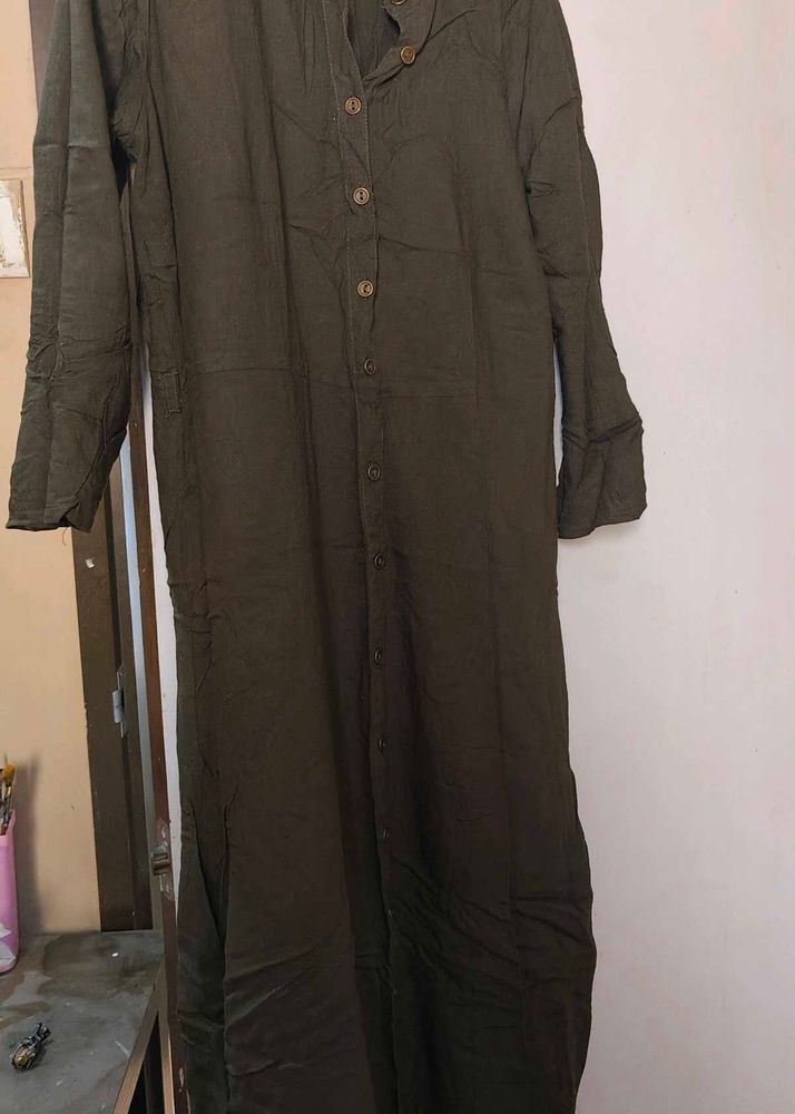 Olive Green Button-Up Kurta