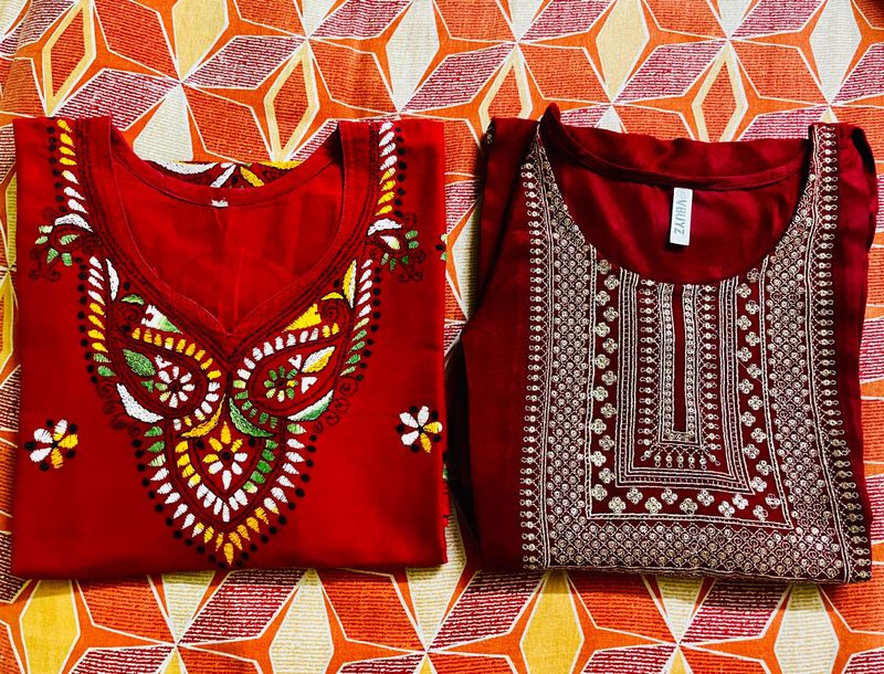 Vbuyz Sequinned And Hand Embroidery Kurti Combo