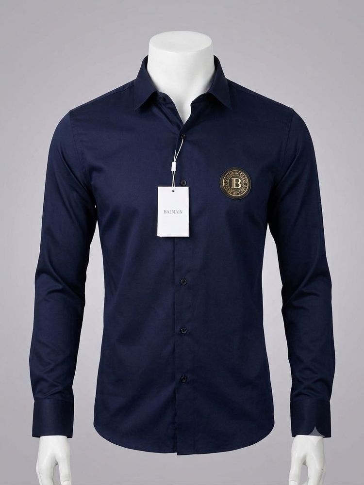 Balmain Navy Logo Patch Dress Shirt