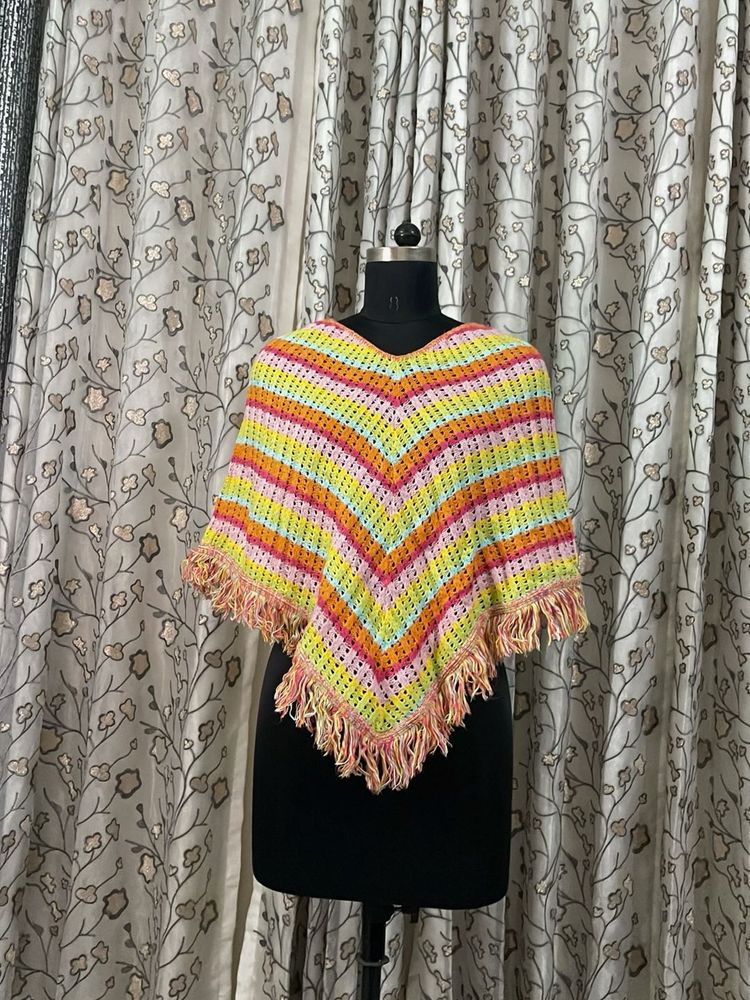 Crocheted Poncho with Fringe