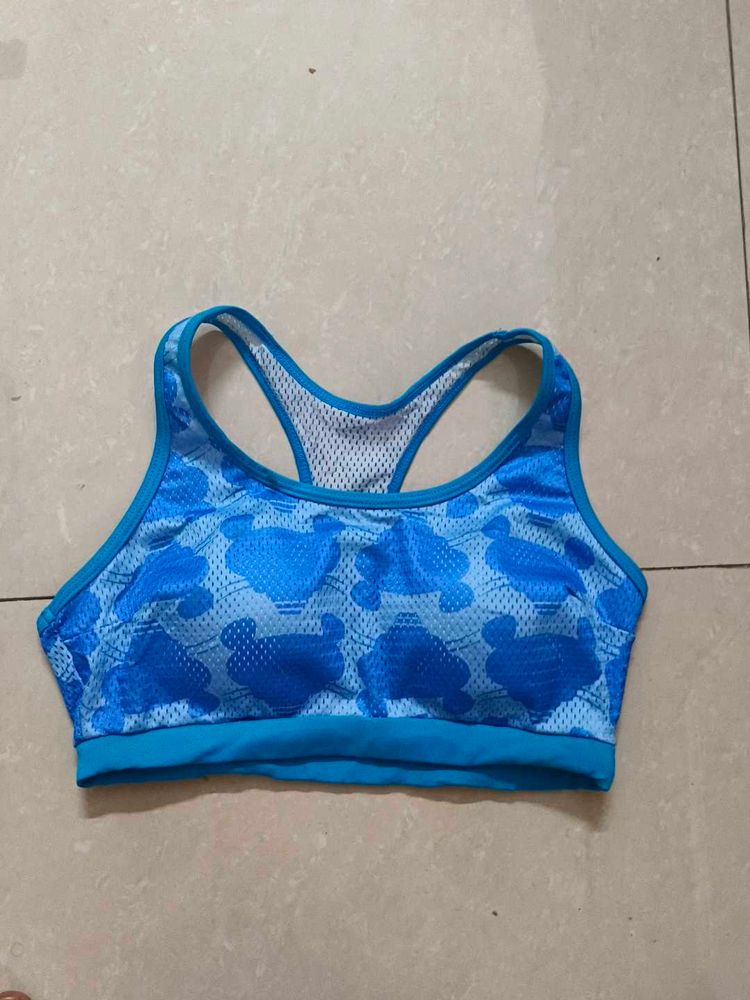 Blue padded Camo Sports Bra