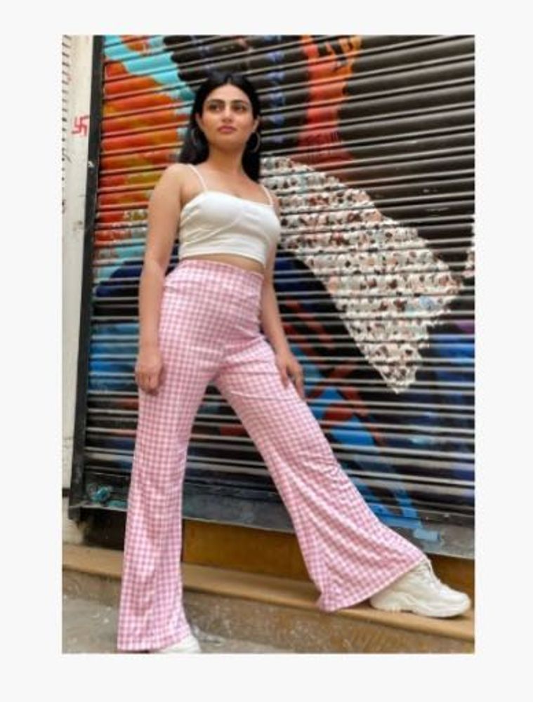Pink Checkered Flare Pants