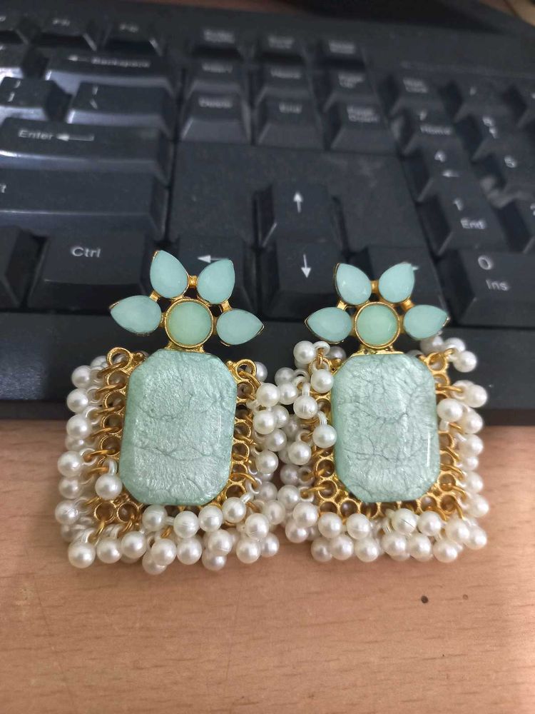 Mint Green Pearl Earrings