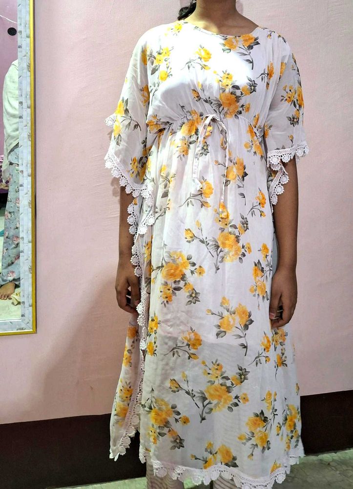 Floral Print Kaftan Kurta