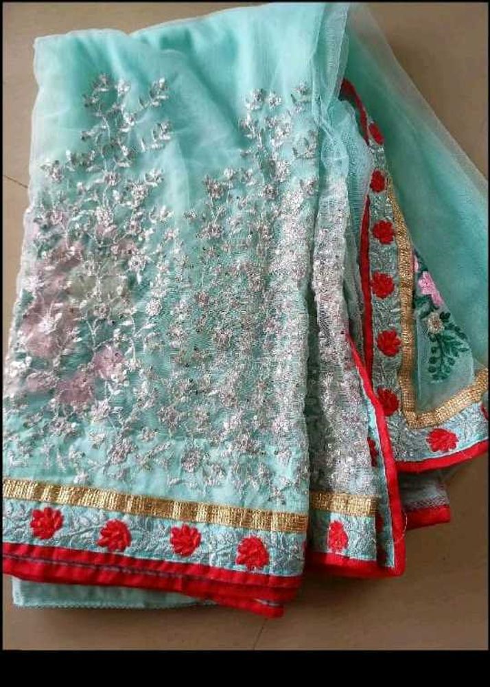 Stunning Embroidered Blue Saree