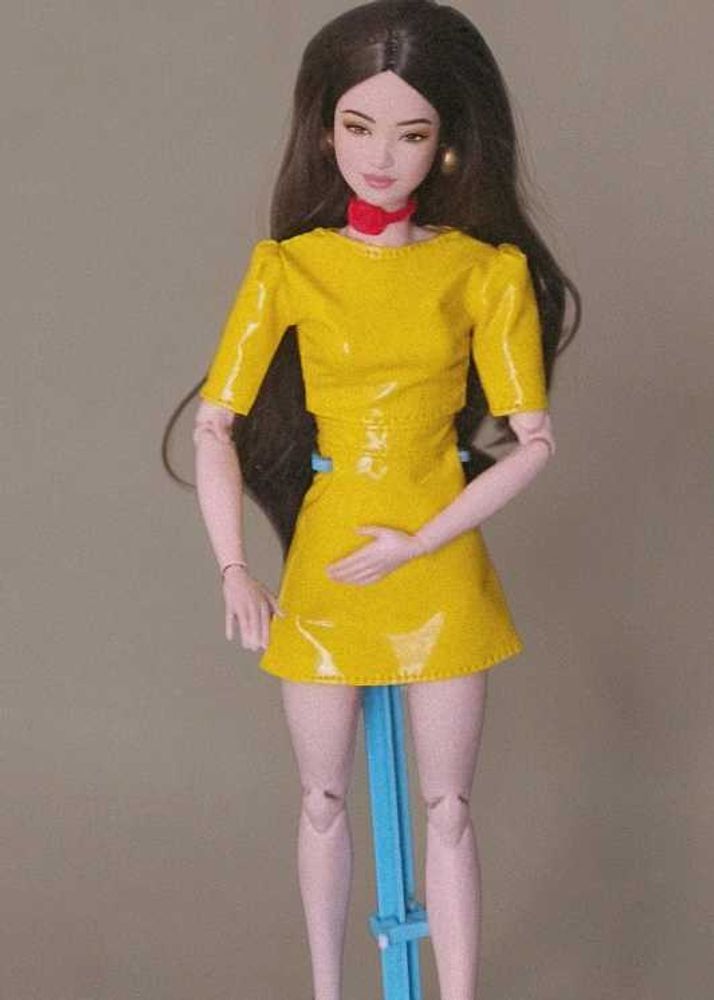 cute leatherite skirt and top for Barbie doll