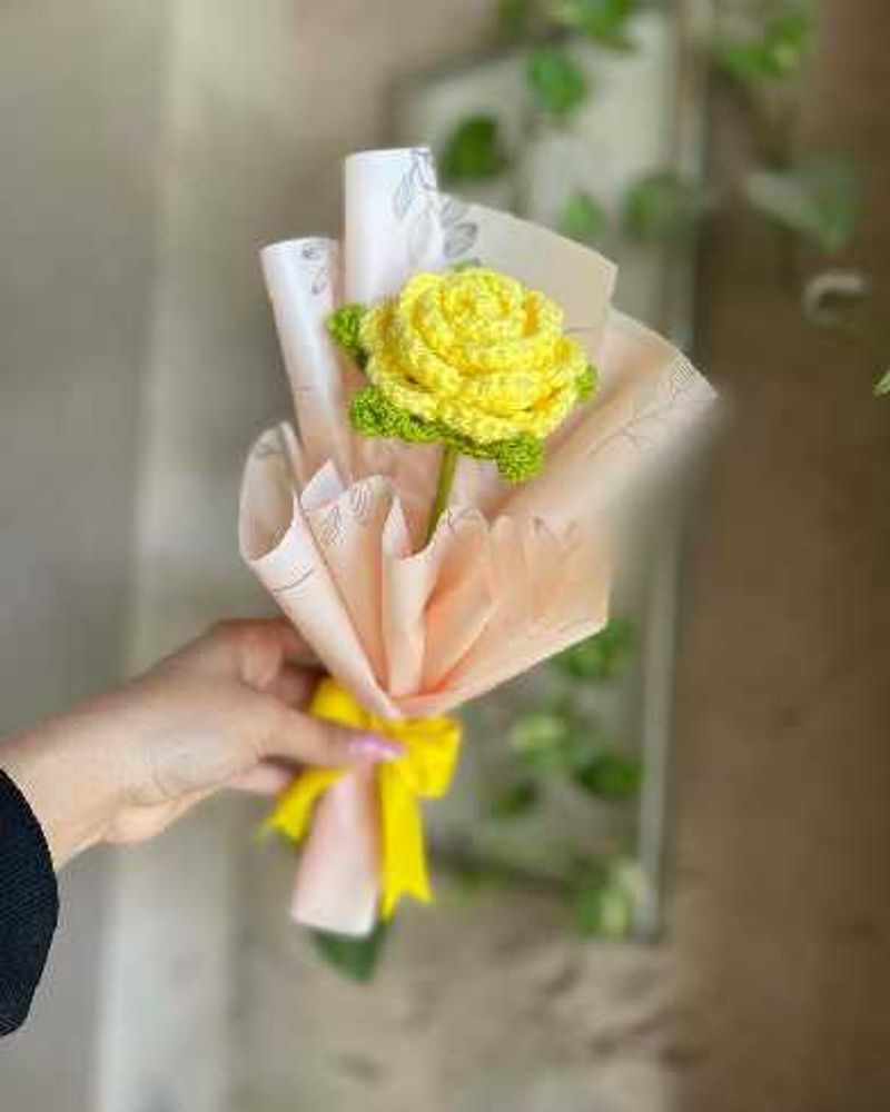 Handmade Crocheted Yellow Rose Bouquet