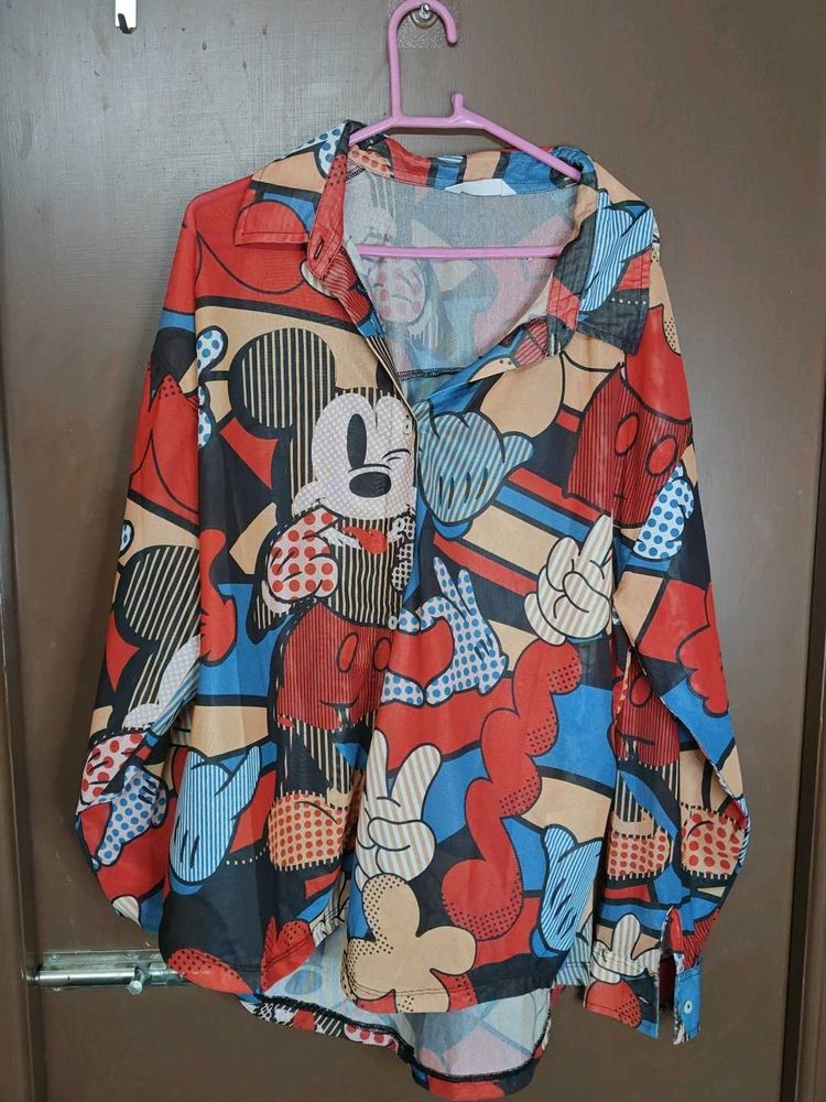 Mickey Mouse Print Button-Up Tunic - Free delivery