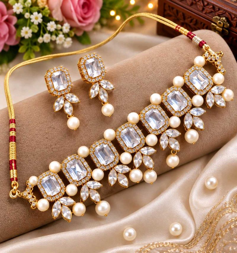 Exquisite Pearl &amp; Crystal Choker Set