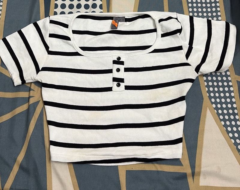 Striped Cropped Henley Top