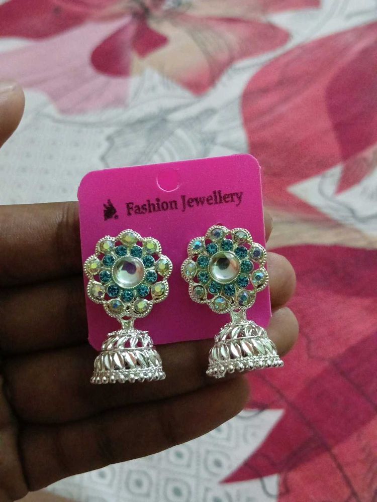 Exquisite Jhumka Earrings with Stone Work