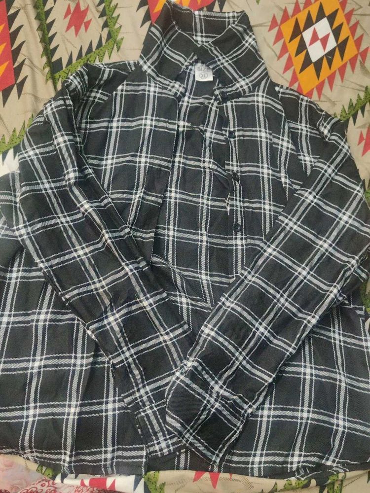 Classic Black &amp; White Plaid Shirt,SIZE=L