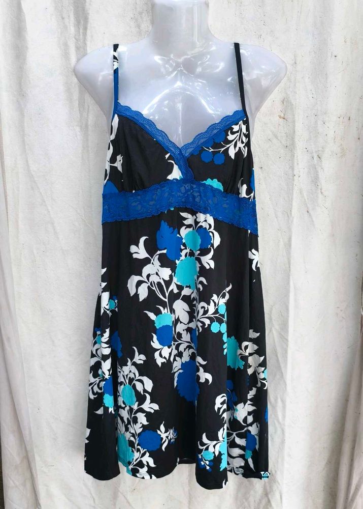 I. Floral Nightgown with Lace Trim