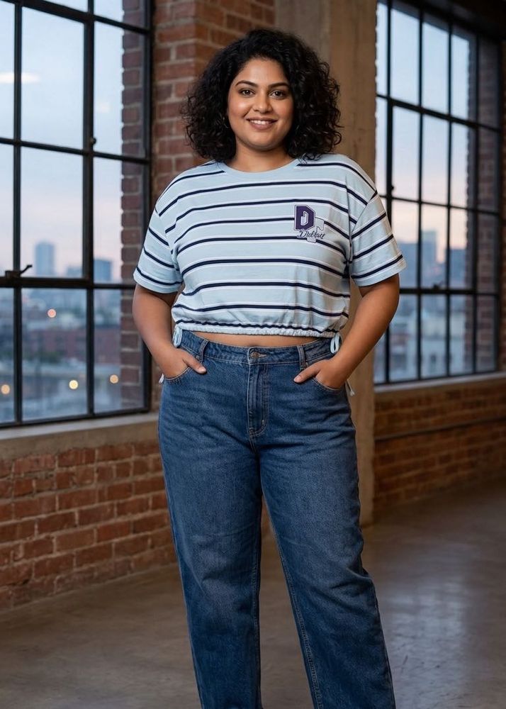 Striped Cropped Drawstring Top