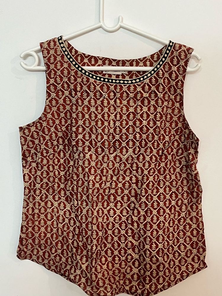 Maroon Ethnic Sleeveless Blouse