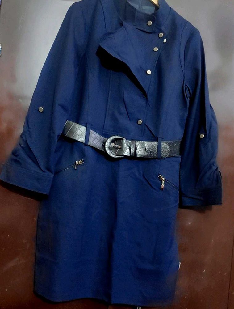 Navy Blue Stylish Trench Dress for 34 Bust