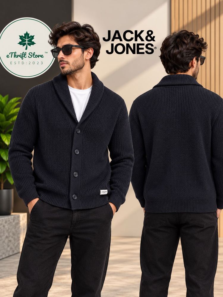 Jack &amp; Jones Black Shawl Collar Knit Cardigan