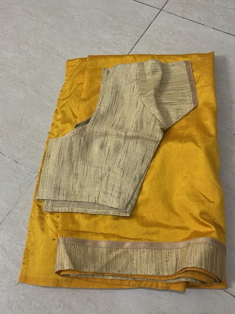 Vibrant Golden Yellow Silk Saree with Blouse