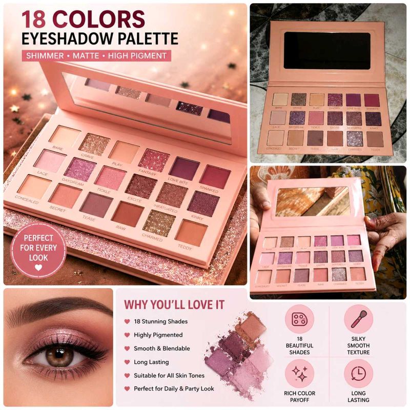 18 Color Eyeshadow Palette | Matte &amp; Shimmer | Hig