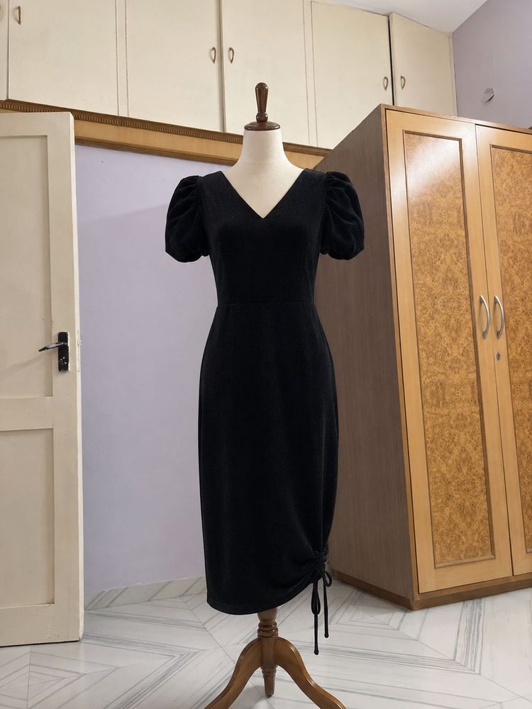 Elegant Black Puff Sleeve Dress