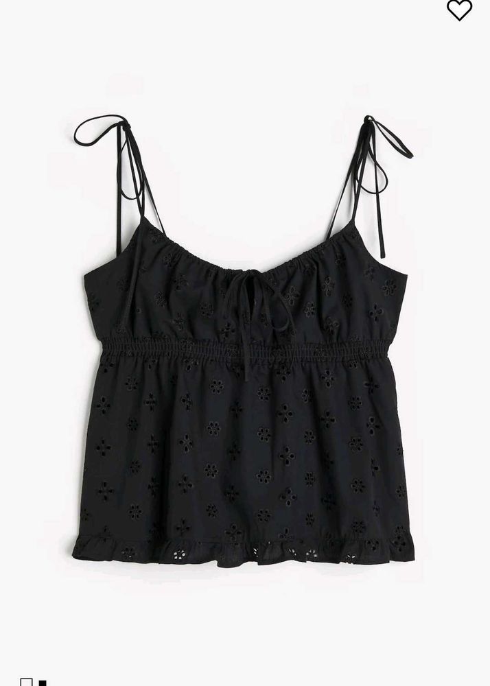 H&amp;M Black Broderie Anglaise Tie-Detail Top