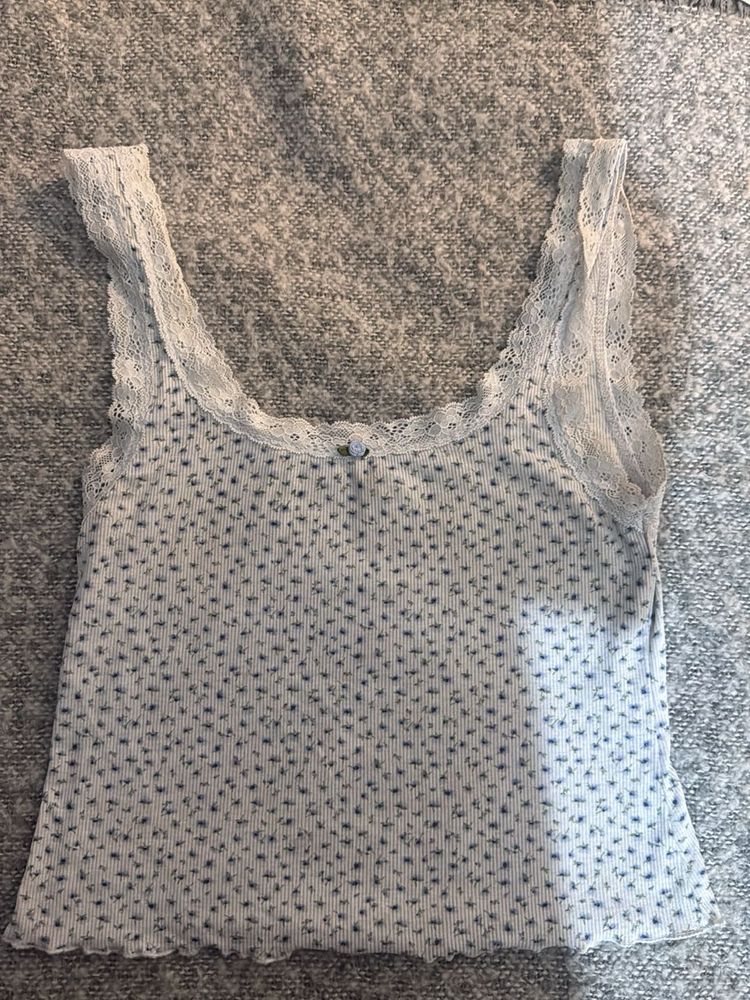 Cute Floral Lace Trim Tank Top