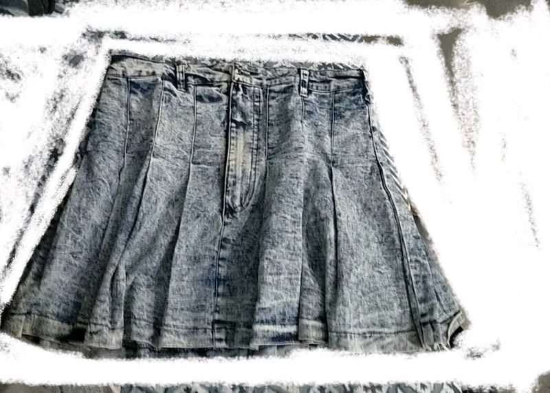 Vintage Acid Wash Pleated Denim SkirtY2k