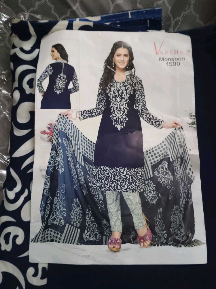 Elegant Navy Blue Kurta Set Material