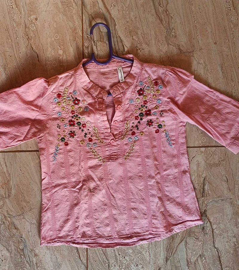 Pink Embroidered Kurta
