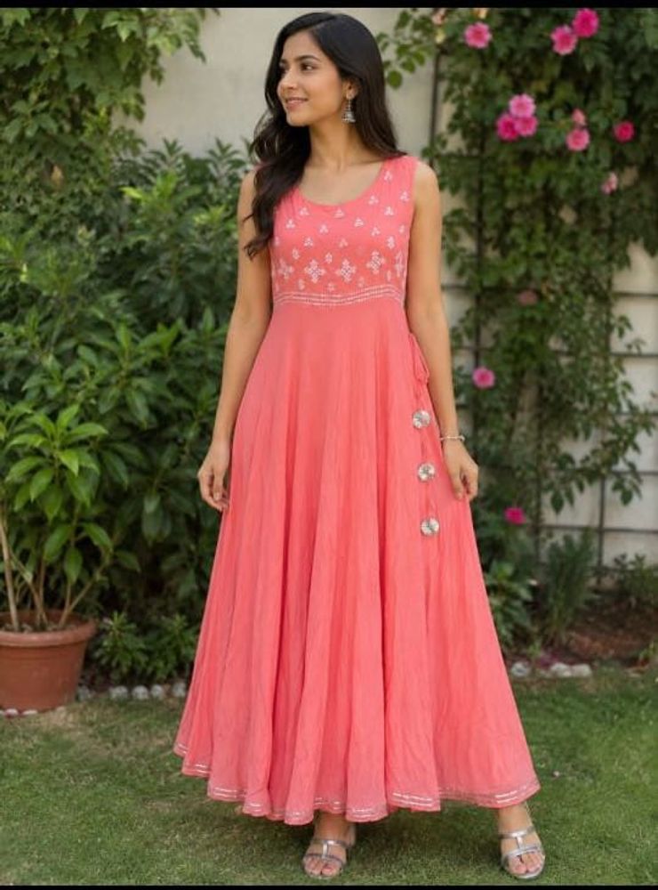 Elegant Coral Anarkali Gown
