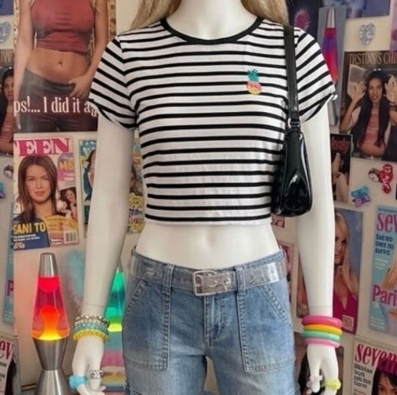 Striped Tee with Pineapple Detail