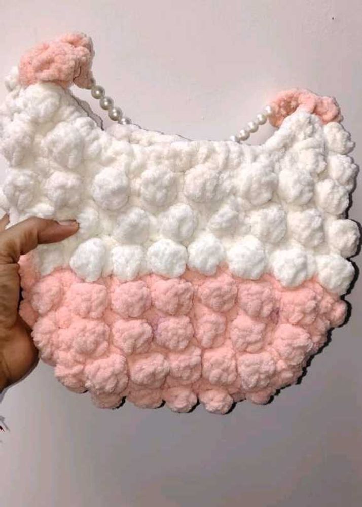Chunky Knit Handbag with Pearl Strap