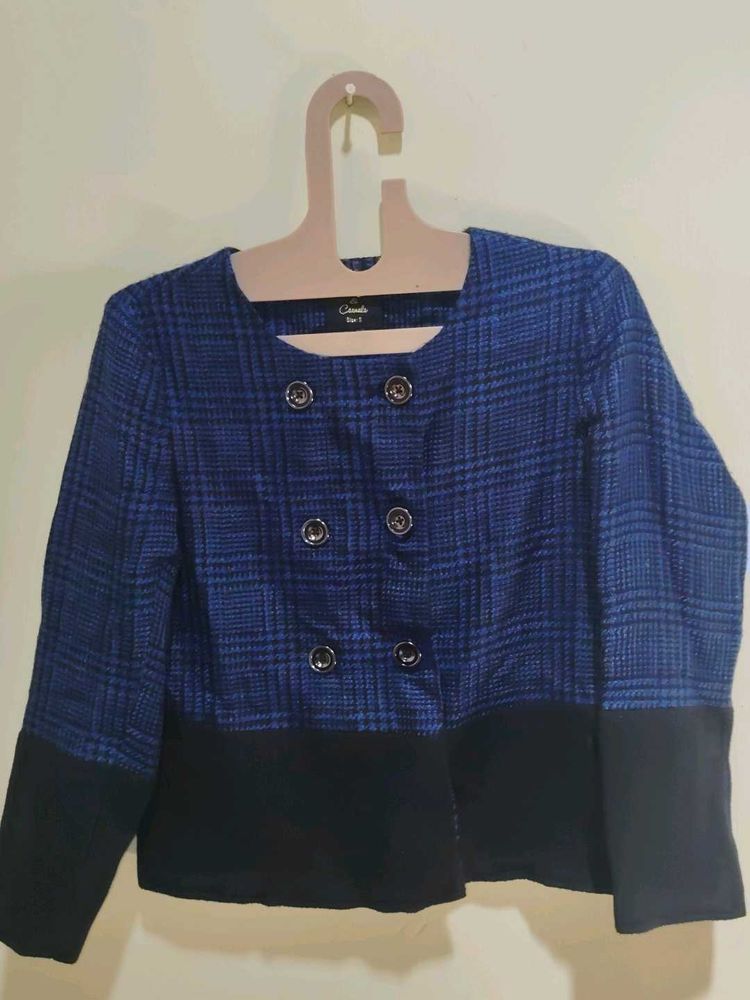 Chic Blue Plaid Double-Breasted korean style Jacke
