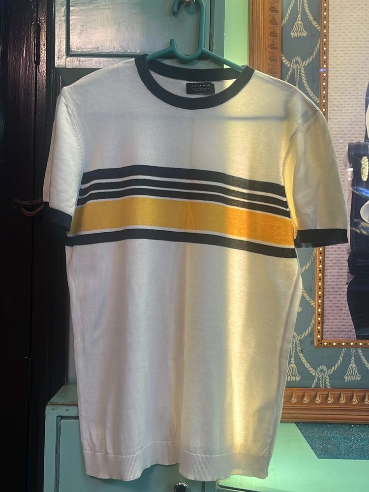 Zara Man White Round Neck T Shirt