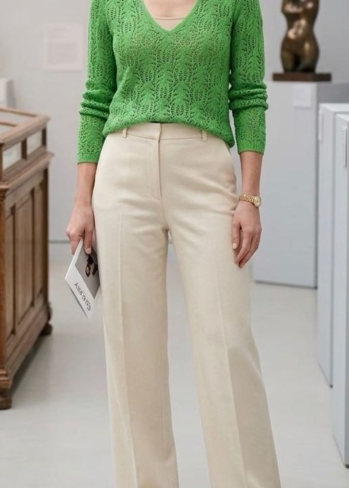 Green Knit V-neck Long sleeves top