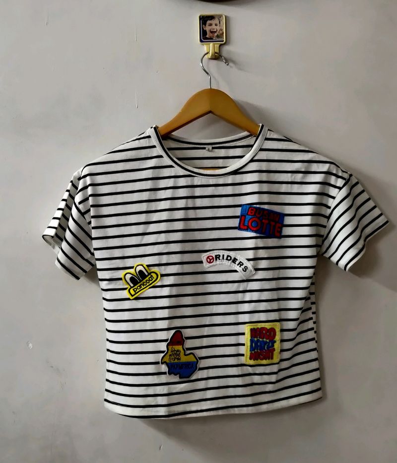 GRAB B/W PATCHWORK TOP