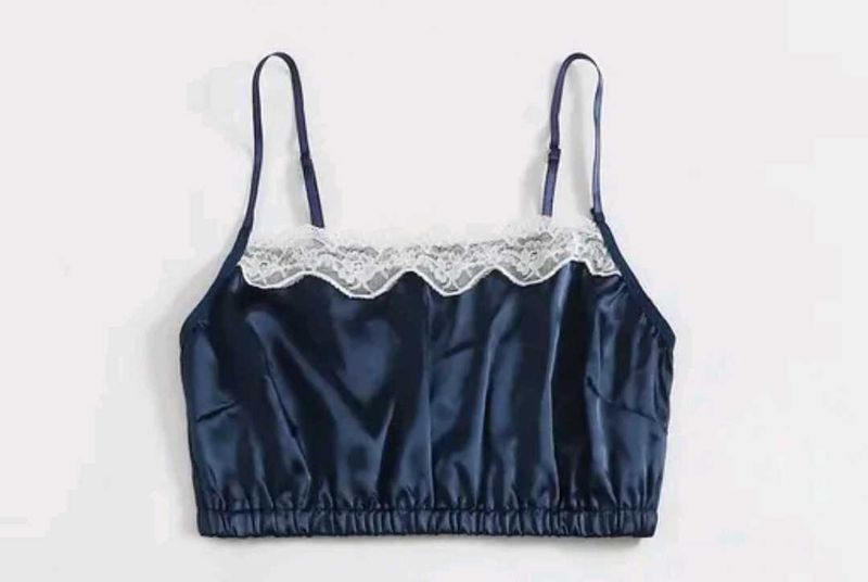 Sexy Navy Blue Satin Lace Crop Top/ Cami top